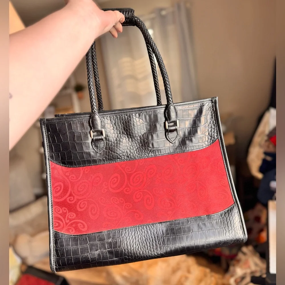 BRIGHTON Black and Red Faux Crocodile Skin Pet Dog Carrier Bag Vintage Luxury